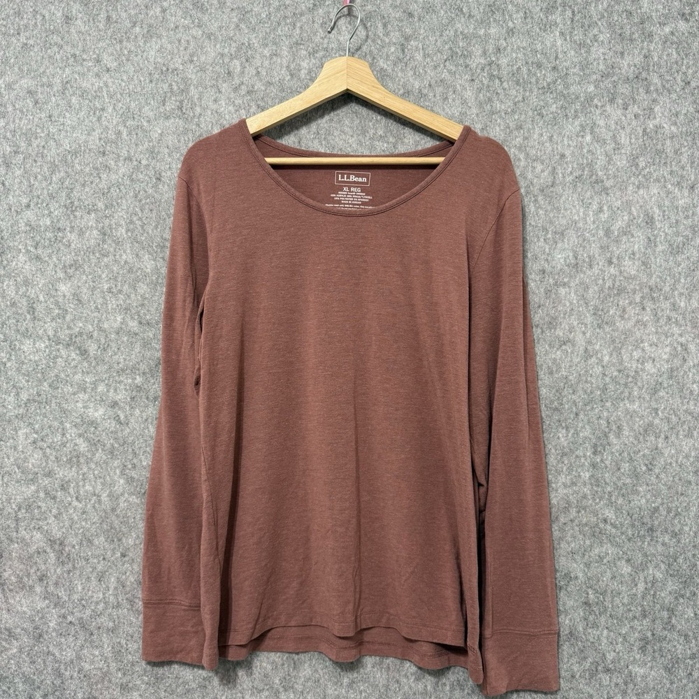 L.L. Bean Women's Long Sleeve Scoop Neck Top Reddish Brown Sz‎ XL Regular